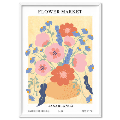 Flower Market | Casablanca - Art Print, Poster, Stretched Canvas, or Framed Wall Art Print, shown in a white frame