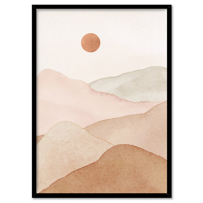 Boho Landscape in Watercololur I - Art Print, Poster, Stretched Canvas, or Framed Wall Art Print, shown in a black frame