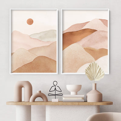 Boho Landscape in Watercololur I - Art Print, Poster, Stretched Canvas or Framed Wall Art, shown framed in a home interior space
