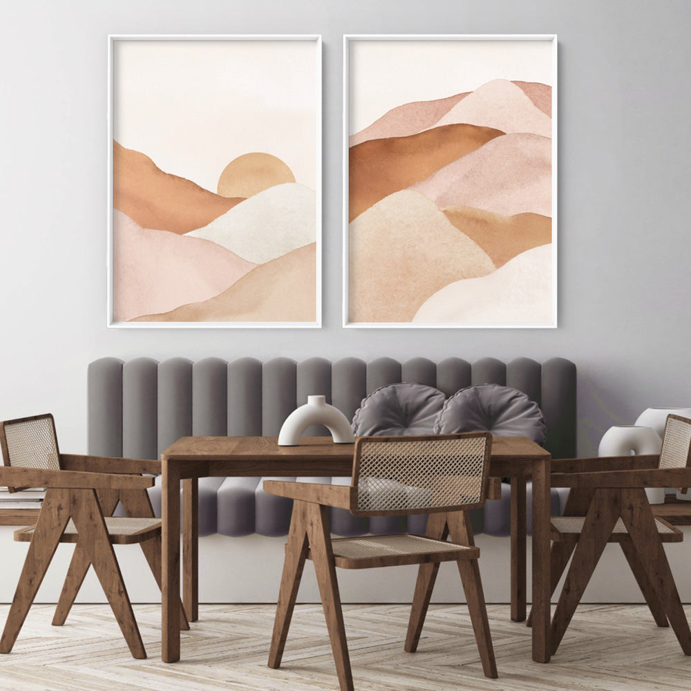 Boho Landscape in Watercololur II - Art Print, Poster, Stretched Canvas or Framed Wall Art, shown framed in a home interior space