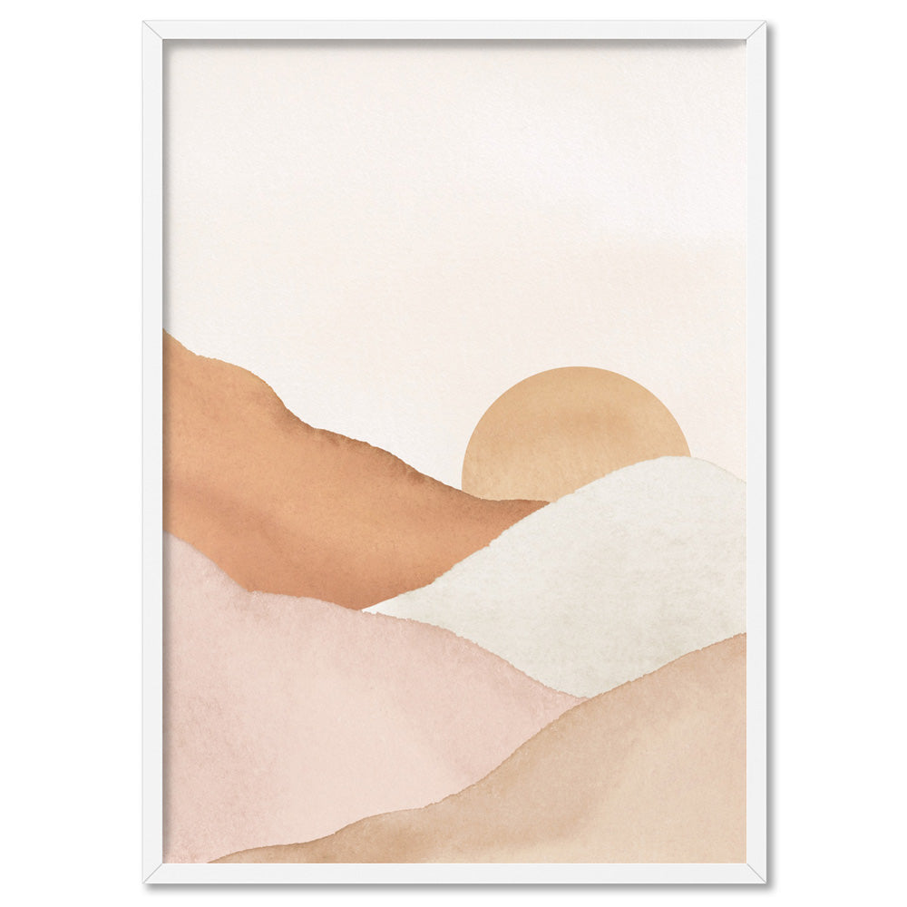 Boho Landscape in Watercolour II - Art Print, Poster, Stretched Canvas, or Framed Wall Art Print, shown in a white frame