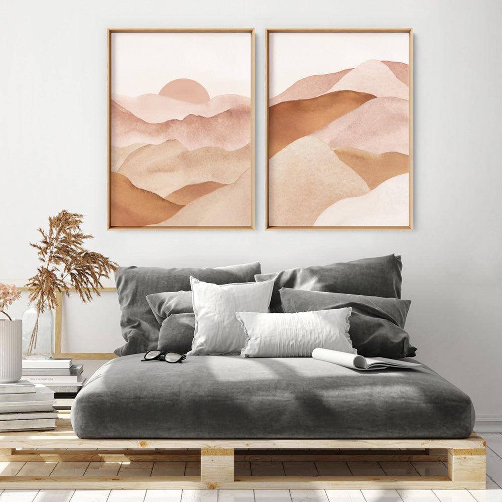 Boho Landscape in Watercololur IV - Art Print, Poster, Stretched Canvas or Framed Wall Art, shown framed in a home interior space