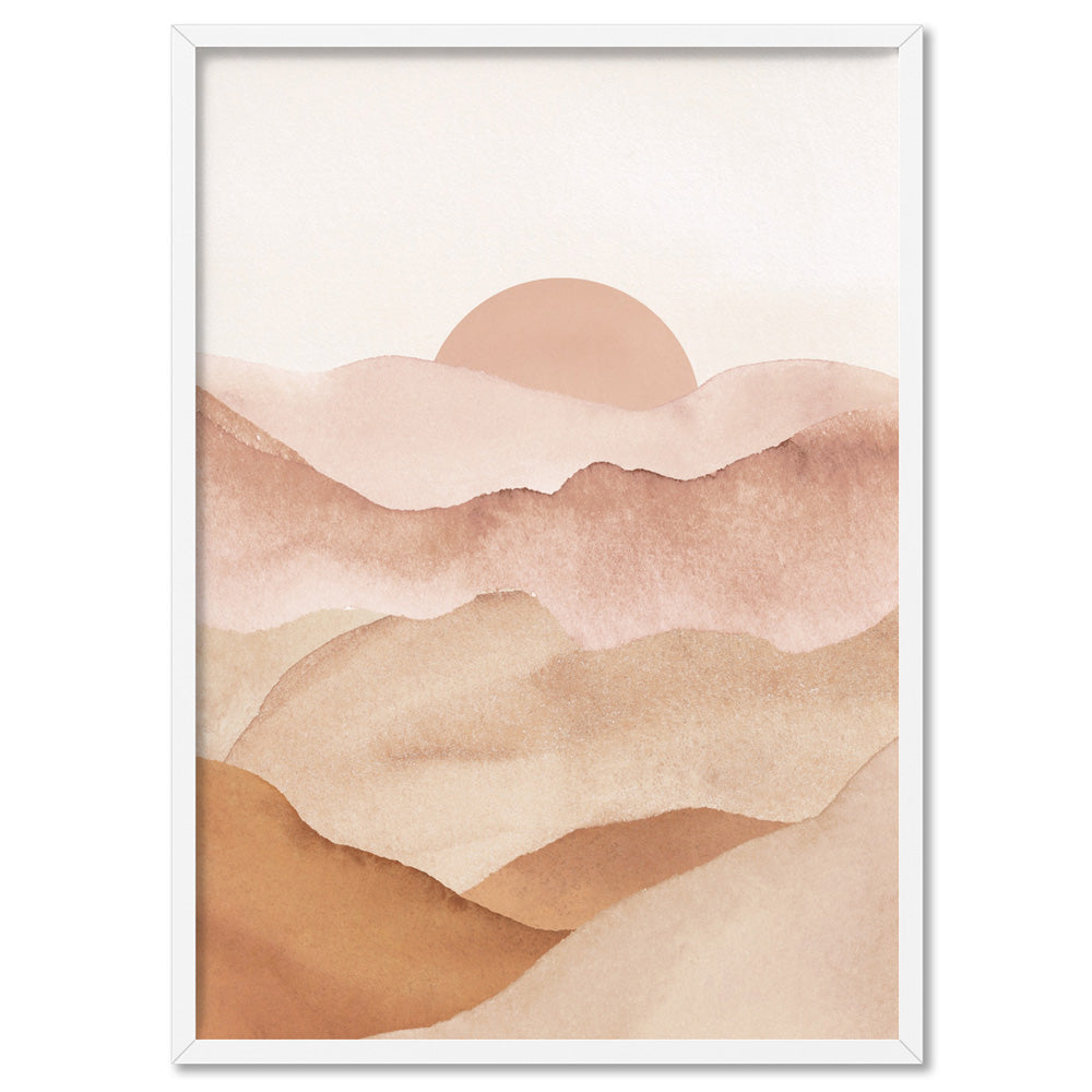 Boho Landscape in Watercololur IV - Art Print, Poster, Stretched Canvas, or Framed Wall Art Print, shown in a white frame