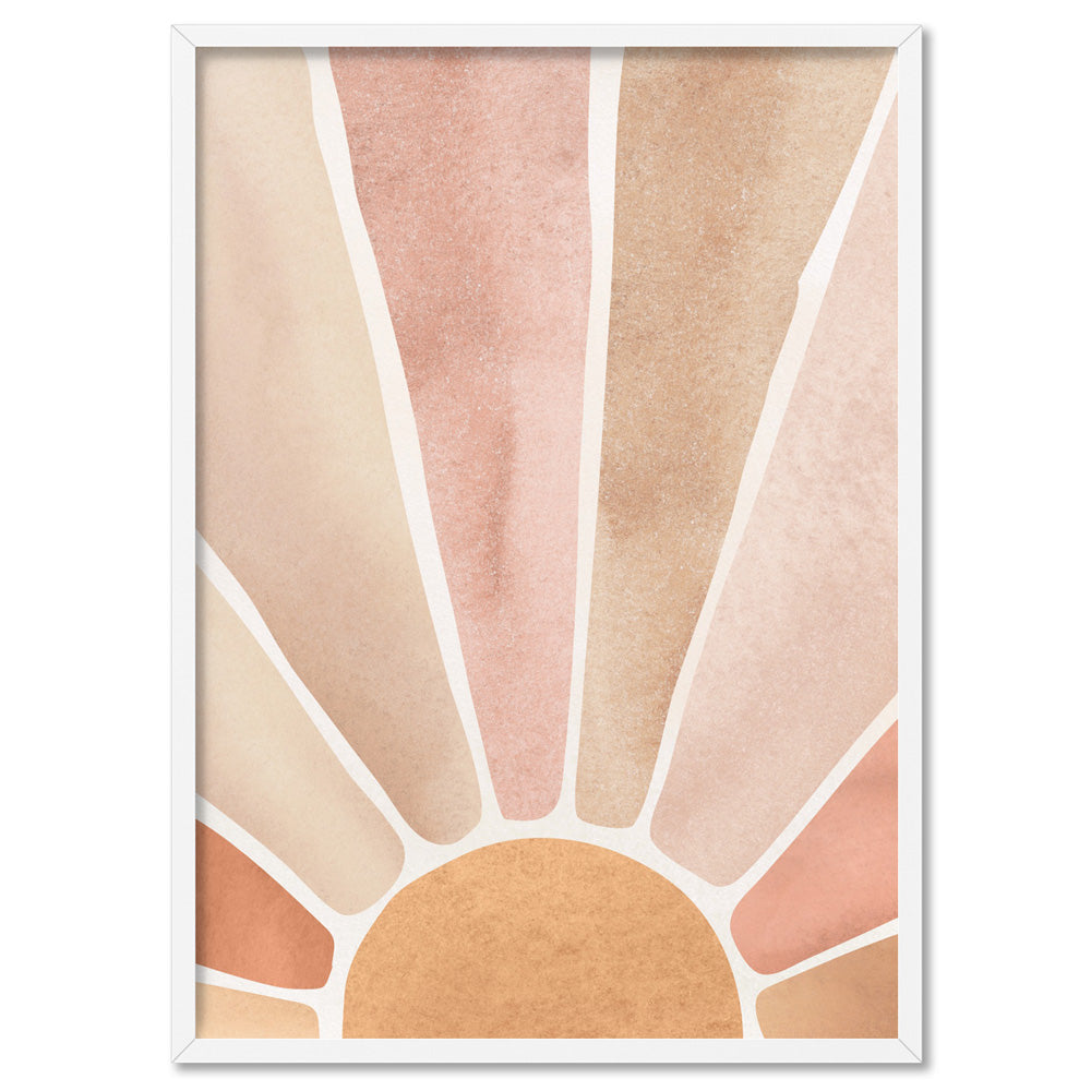 Boho Sunrise in Watercololur II - Art Print, Poster, Stretched Canvas, or Framed Wall Art Print, shown in a white frame