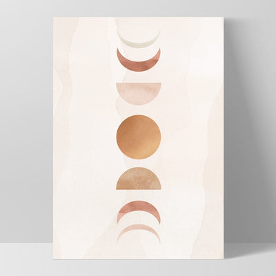 Boho Sun Moon Phases in Watercololur II - Art Print, Poster, Stretched Canvas, or Framed Wall Art Print, shown as a stretched canvas or poster without a frame
