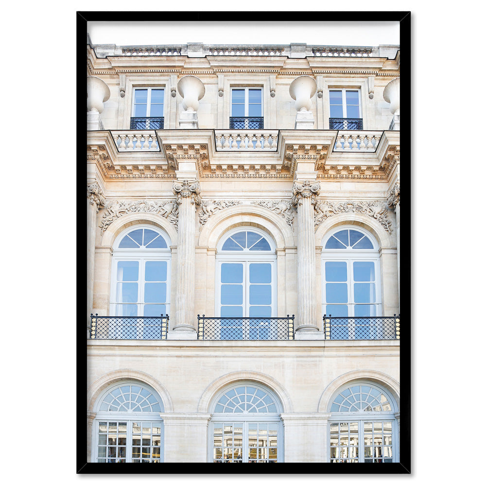 Palais Royal in Paris - Art Print by Victoria's Stories, Poster, Stretched Canvas, or Framed Wall Art Print, shown in a black frame