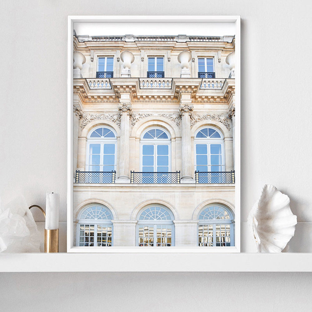 Palais Royal in Paris - Art Print by Victoria's Stories, Poster, Stretched Canvas or Framed Wall Art, shown framed in a room