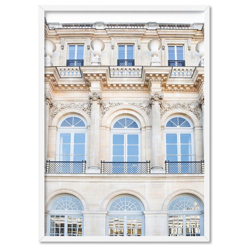Palais Royal in Paris - Art Print by Victoria's Stories, Poster, Stretched Canvas, or Framed Wall Art Print, shown in a white frame