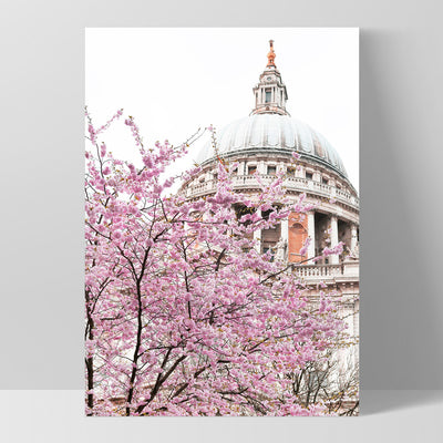 St Paul's Cathedral in Spring - Art Print by Victoria's Stories, Poster, Stretched Canvas, or Framed Wall Art Print, shown as a stretched canvas or poster without a frame