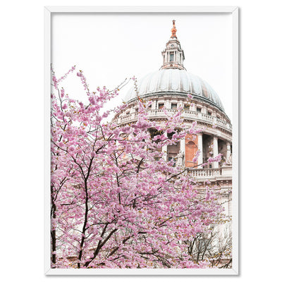 St Paul's Cathedral in Spring - Art Print by Victoria's Stories, Poster, Stretched Canvas, or Framed Wall Art Print, shown in a white frame