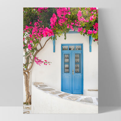 Santorini in Spring | White Villa VI - Art Print, Poster, Stretched Canvas, or Framed Wall Art Print, shown as a stretched canvas or poster without a frame