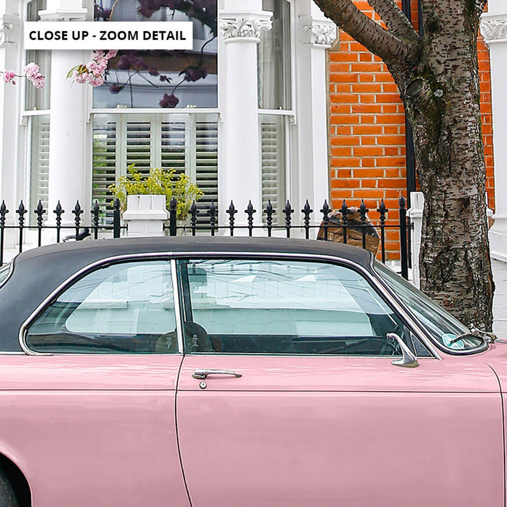 Pink Car in London - Art Print by Victoria's Stories, Poster, Stretched Canvas or Framed Wall Art, Close up View of Print Resolution