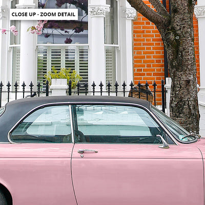 Pink Car in London - Art Print by Victoria's Stories, Poster, Stretched Canvas or Framed Wall Art, Close up View of Print Resolution