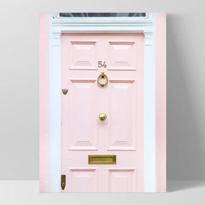 Pretty Pink Door London - Art Print by Victoria's Stories, Poster, Stretched Canvas, or Framed Wall Art Print, shown as a stretched canvas or poster without a frame