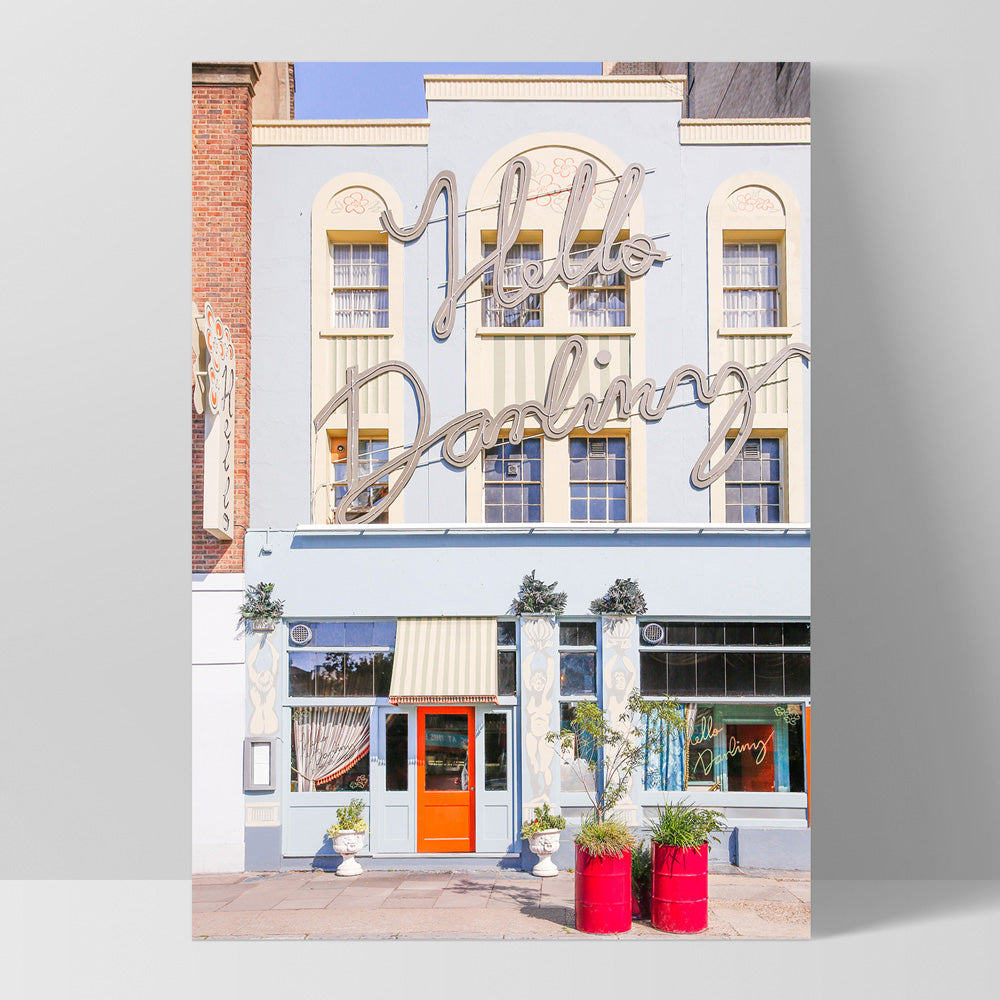Hello Darling London - Art Print by Victoria's Stories, Poster, Stretched Canvas, or Framed Wall Art Print, shown as a stretched canvas or poster without a frame