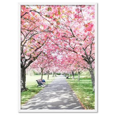 Greenwich Park in Spring - Art Print by Victoria's Stories, Poster, Stretched Canvas, or Framed Wall Art Print, shown in a white frame
