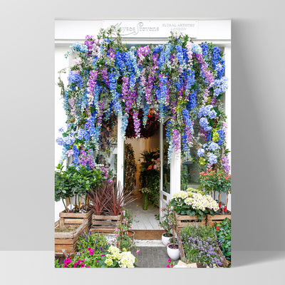 Floral Artistry London - Art Print by Victoria's Stories, Poster, Stretched Canvas, or Framed Wall Art Print, shown as a stretched canvas or poster without a frame