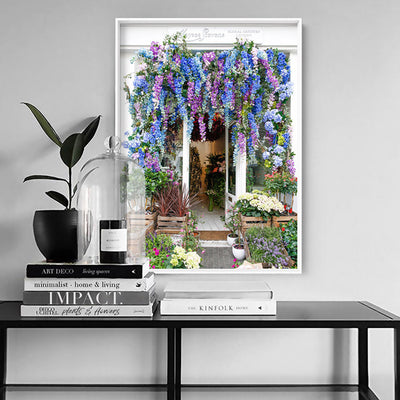 Floral Artistry London - Art Print by Victoria's Stories, Poster, Stretched Canvas or Framed Wall Art, shown framed in a room
