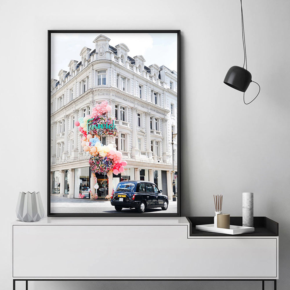 Colourful London | Bond Street - Art Print by Victoria's Stories, Poster, Stretched Canvas or Framed Wall Art, shown framed in a room