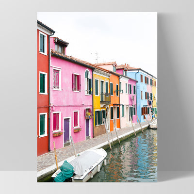 Burano Village Terraces III - Art Print by Victoria's Stories, Poster, Stretched Canvas, or Framed Wall Art Print, shown as a stretched canvas or poster without a frame