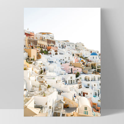 Pastel Santorini View I - Art Print by Victoria's Stories, Poster, Stretched Canvas, or Framed Wall Art Print, shown as a stretched canvas or poster without a frame