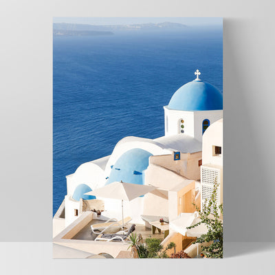 Santorini Greece View I - Art Print by Victoria's Stories, Poster, Stretched Canvas, or Framed Wall Art Print, shown as a stretched canvas or poster without a frame