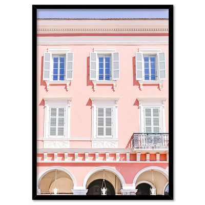Pretty Pink Hotel France I - Art Print by Victoria's Stories, Poster, Stretched Canvas, or Framed Wall Art Print, shown in a black frame