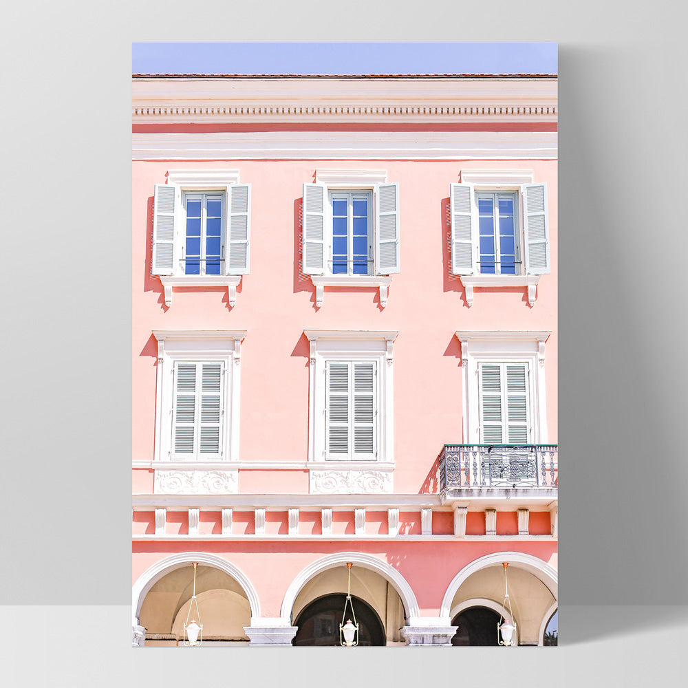 Pretty Pink Hotel France I - Art Print by Victoria's Stories, Poster, Stretched Canvas, or Framed Wall Art Print, shown as a stretched canvas or poster without a frame