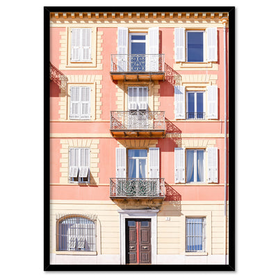 Pretty Pink Hotel France II - Art Print by Victoria's Stories, Poster, Stretched Canvas, or Framed Wall Art Print, shown in a black frame