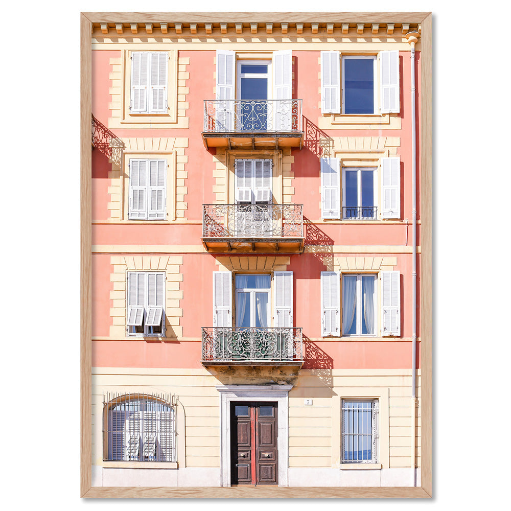 Pretty Pink Hotel France II - Art Print by Victoria's Stories, Poster, Stretched Canvas, or Framed Wall Art Print, shown in a natural timber frame