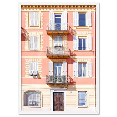 Pretty Pink Hotel France II - Art Print by Victoria's Stories, Poster, Stretched Canvas, or Framed Wall Art Print, shown in a white frame