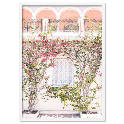 French Villa in Spring - Art Print by Victoria's Stories, Poster, Stretched Canvas, or Framed Wall Art Print, shown in a white frame