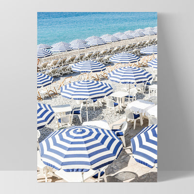 Amalfi Seaside Umbrellas I - Art Print by Victoria's Stories, Poster, Stretched Canvas, or Framed Wall Art Print, shown as a stretched canvas or poster without a frame