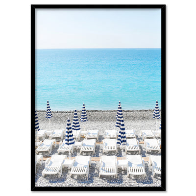 Amalfi Seaside Umbrellas II - Art Print by Victoria's Stories, Poster, Stretched Canvas, or Framed Wall Art Print, shown in a black frame