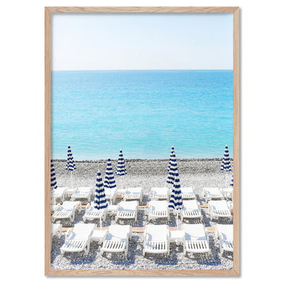 Amalfi Seaside Umbrellas II - Art Print by Victoria's Stories, Poster, Stretched Canvas, or Framed Wall Art Print, shown in a natural timber frame
