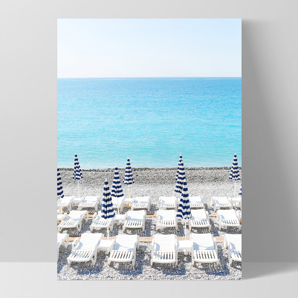 Amalfi Seaside Umbrellas II - Art Print by Victoria's Stories, Poster, Stretched Canvas, or Framed Wall Art Print, shown as a stretched canvas or poster without a frame