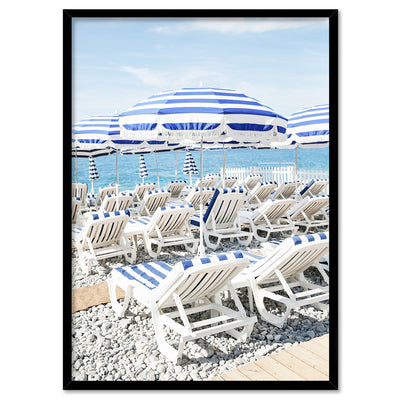 Amalfi Seaside Umbrellas III - Art Print by Victoria's Stories, Poster, Stretched Canvas, or Framed Wall Art Print, shown in a black frame