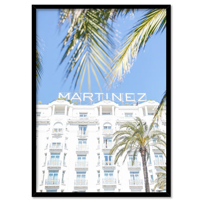 Hotel Martinez Cannes - Art Print by Victoria's Stories, Poster, Stretched Canvas, or Framed Wall Art Print, shown in a black frame