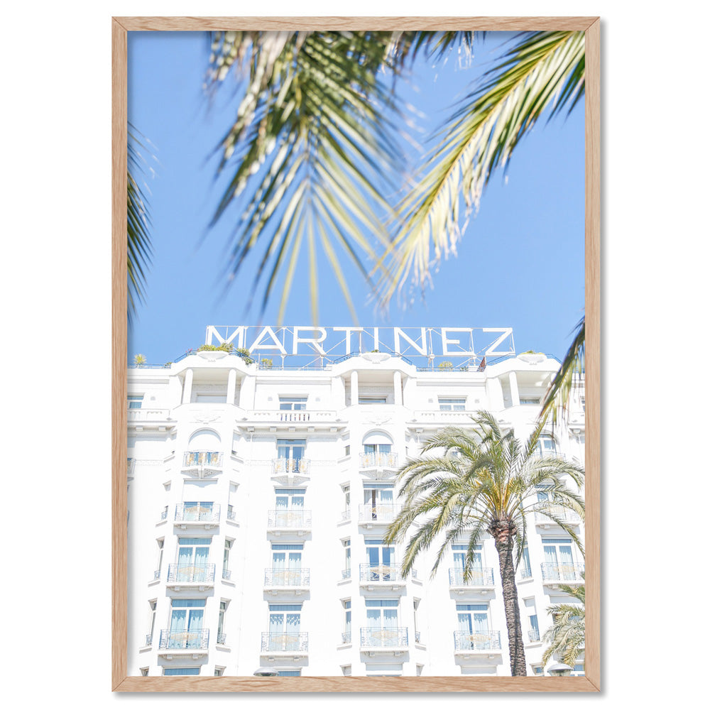 Hotel Martinez Cannes - Art Print by Victoria's Stories, Poster, Stretched Canvas, or Framed Wall Art Print, shown in a natural timber frame