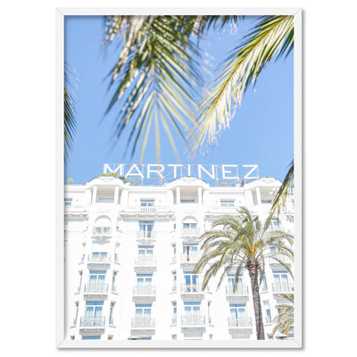 Hotel Martinez Cannes - Art Print by Victoria's Stories, Poster, Stretched Canvas, or Framed Wall Art Print, shown in a white frame