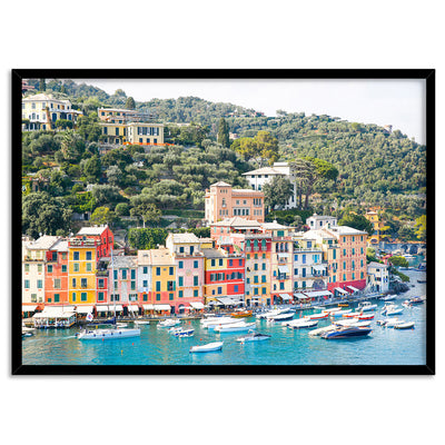 Positano Cliffside Views II - Art Print by Victoria's Stories, Poster, Stretched Canvas, or Framed Wall Art Print, shown in a black frame