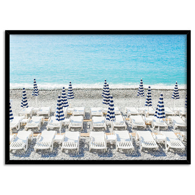 Amalfi Seaside Umbrellas IV - Art Print by Victoria's Stories, Poster, Stretched Canvas, or Framed Wall Art Print, shown in a black frame