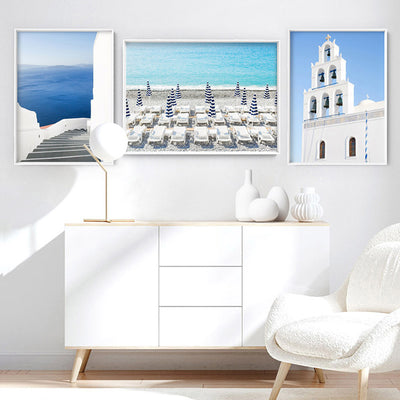 Amalfi Seaside Umbrellas IV - Art Print by Victoria's Stories, Poster, Stretched Canvas or Framed Wall Art, shown framed in a home interior space