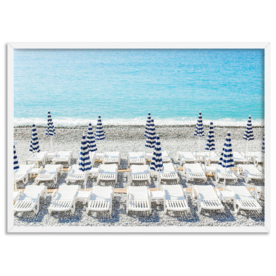 Amalfi Seaside Umbrellas IV - Art Print by Victoria's Stories, Poster, Stretched Canvas, or Framed Wall Art Print, shown in a white frame