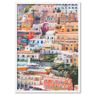 Positano Pastels I - Art Print, Poster, Stretched Canvas, or Framed Wall Art Print, shown in a white frame