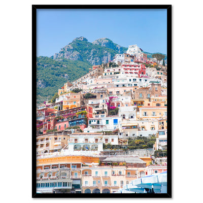 Positano Pastels II - Art Print, Poster, Stretched Canvas, or Framed Wall Art Print, shown in a black frame