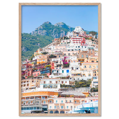 Positano Pastels II - Art Print, Poster, Stretched Canvas, or Framed Wall Art Print, shown in a natural timber frame