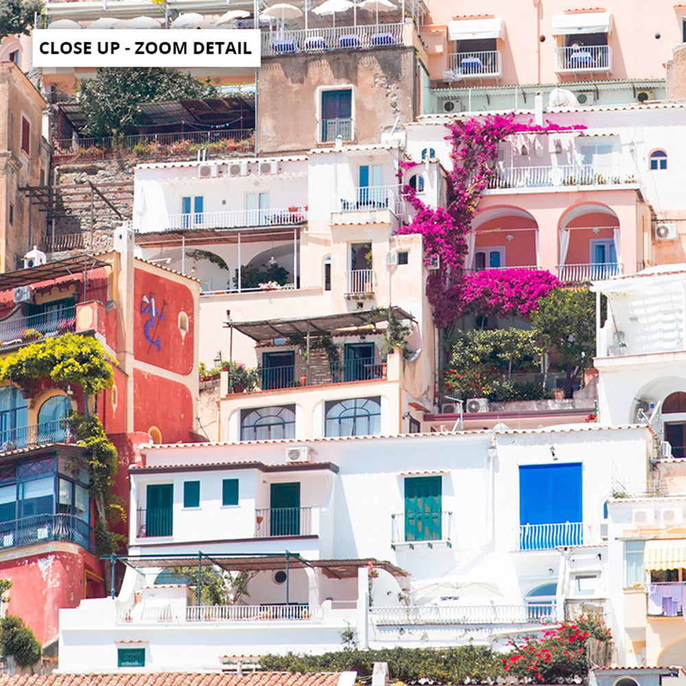 Positano Pastels II - Art Print, Poster, Stretched Canvas or Framed Wall Art, Close up View of Print Resolution