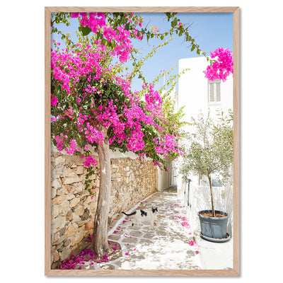 Santorini in Spring | Stone Path - Art Print, Poster, Stretched Canvas, or Framed Wall Art Print, shown in a natural timber frame